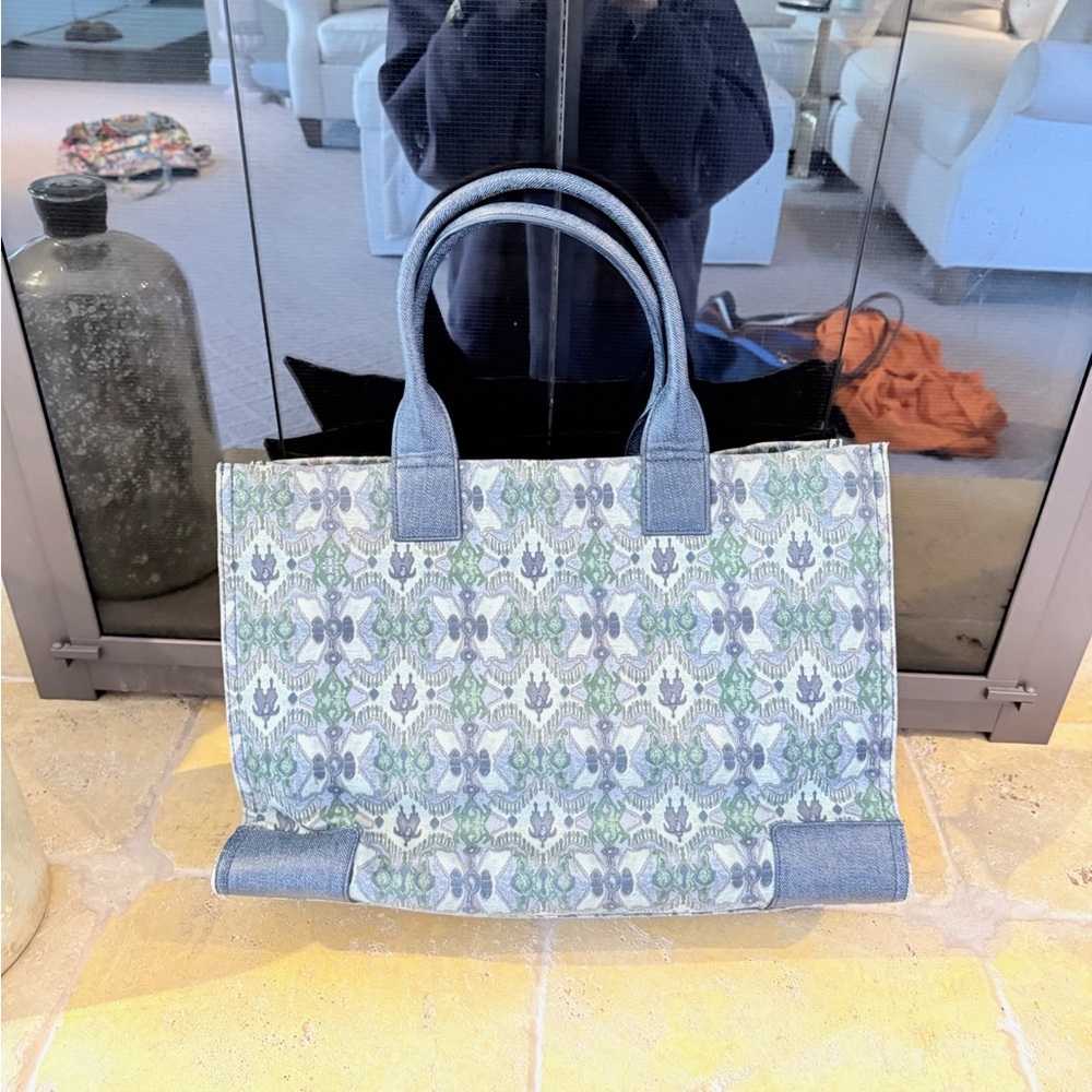 Tory Burch Blue and Green Pattern Tote - Picture 3 of 5